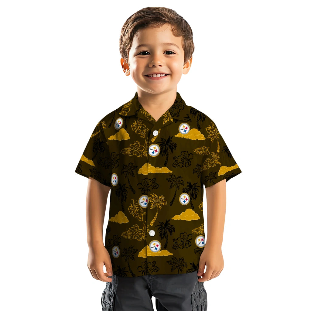 Pittsburgh Steelers Hawaiian Shirt - Palm And Clouds | Moonbestprint