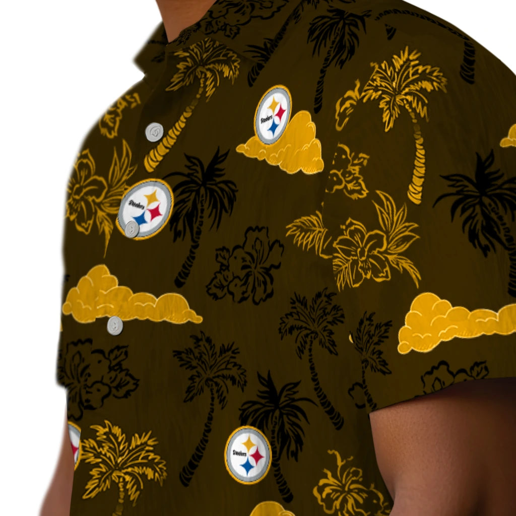 Pittsburgh Steelers Hawaiian Shirt - Palm And Clouds | Moonbestprint