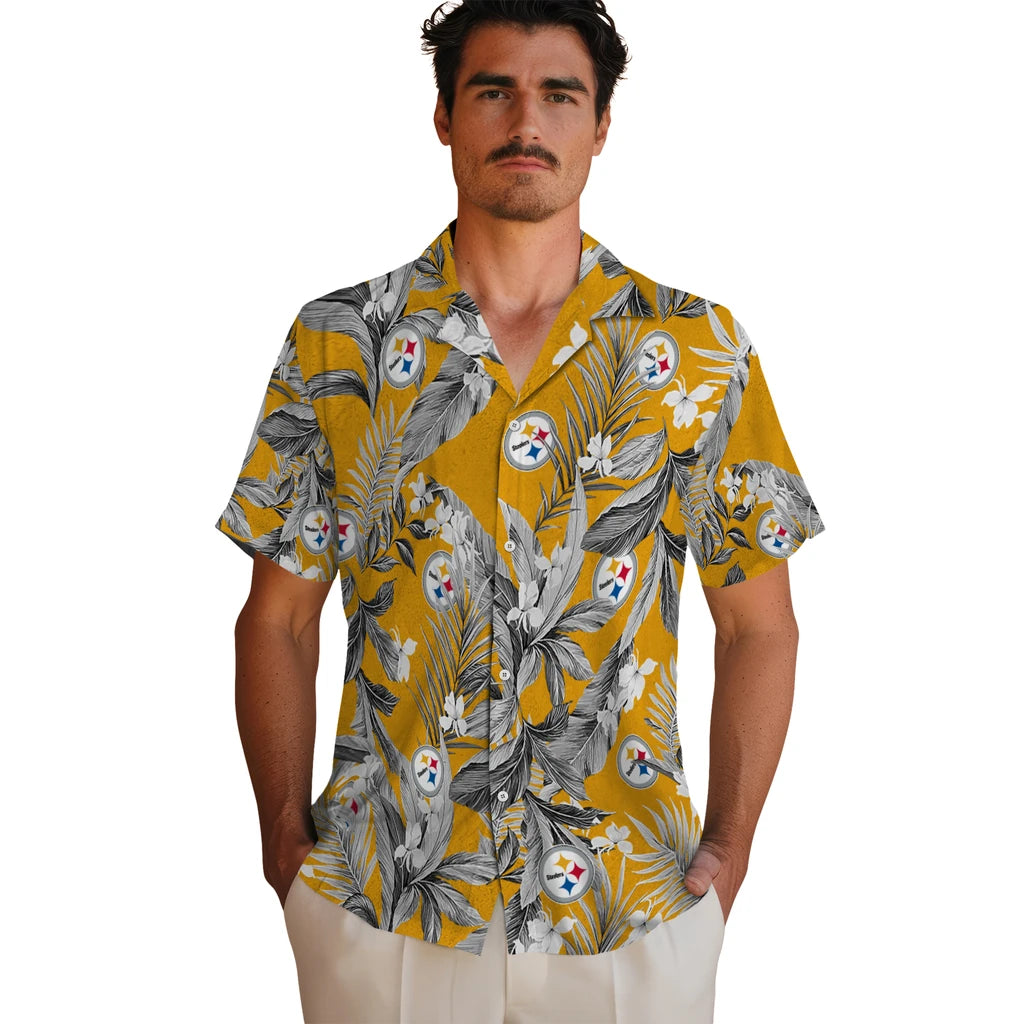 Pittsburgh Steelers Hawaiian Shirt - Palm Leaves | Moonbestprint