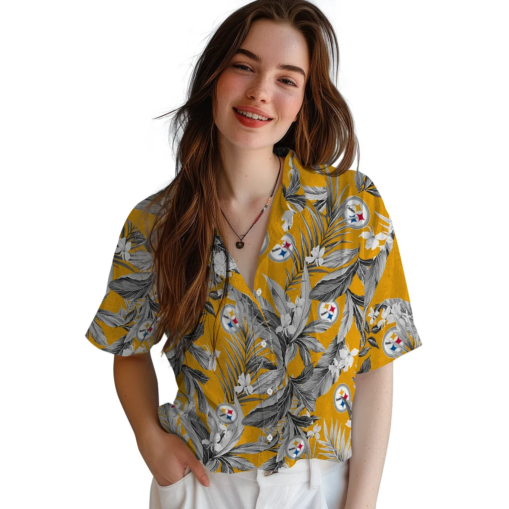 Pittsburgh Steelers Hawaiian Shirt - Palm Leaves | Moonbestprint