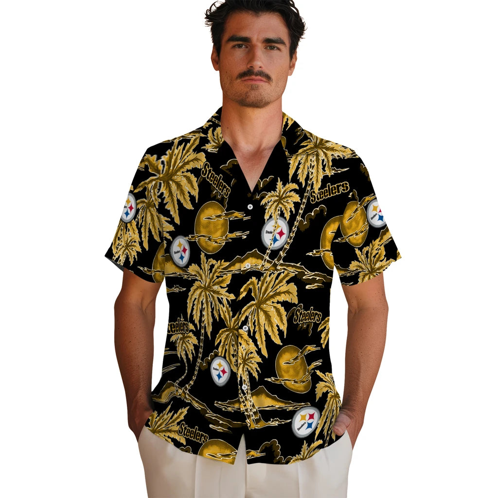 Pittsburgh Steelers Hawaiian Shirt - Palm Sunset | Moonbestprint