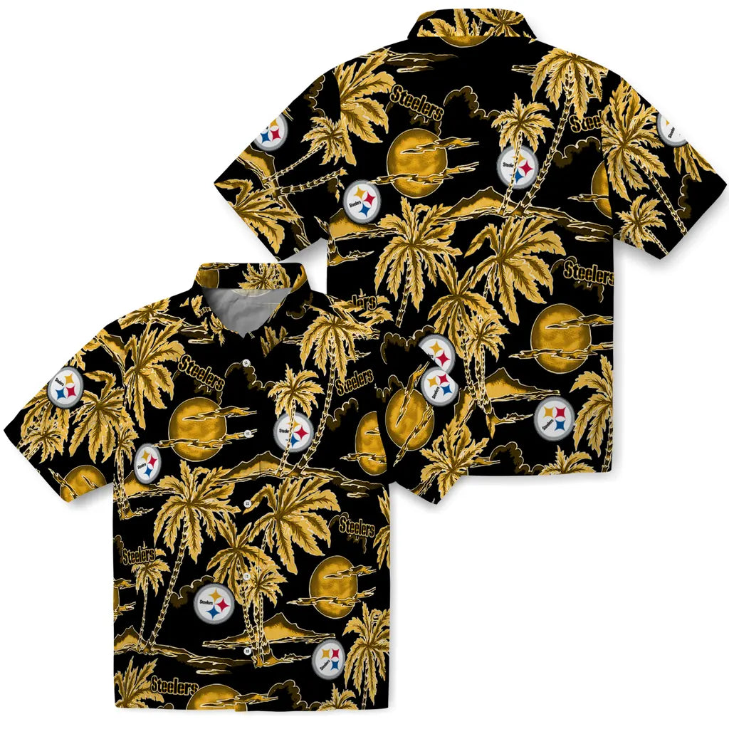 Pittsburgh Steelers Hawaiian Shirt - Palm Sunset | Moonbestprint
