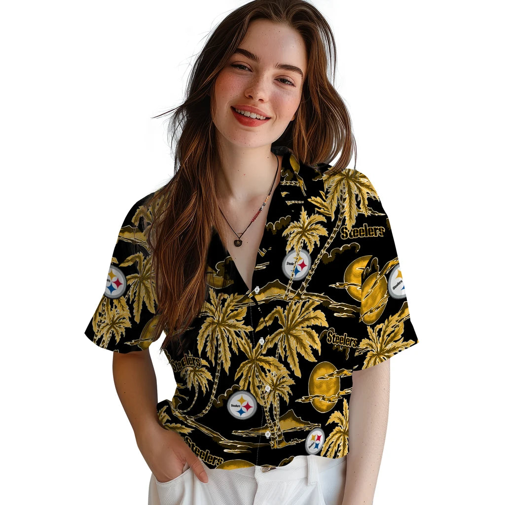 Pittsburgh Steelers Hawaiian Shirt - Palm Sunset | Moonbestprint