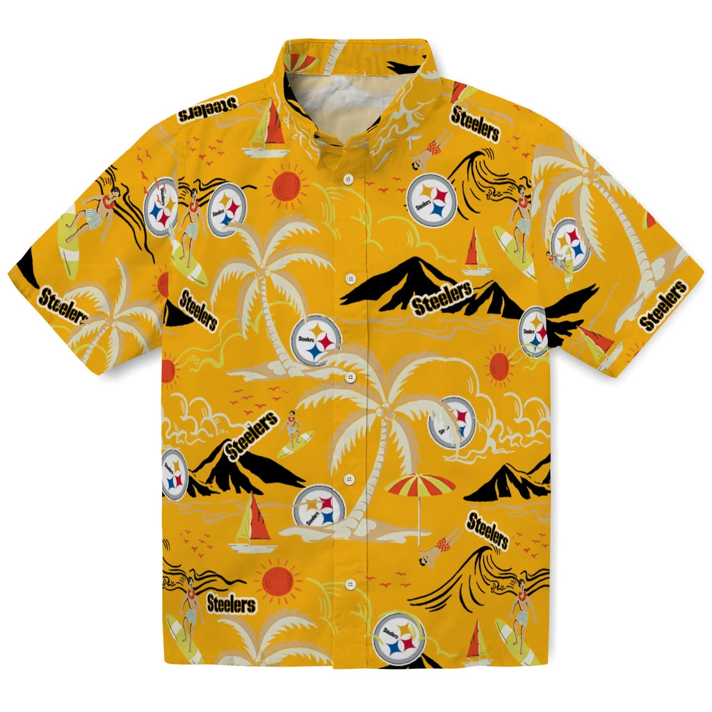 Pittsburgh Steelers Hawaiian Shirt - Palm Tree Island | Moonbestprint