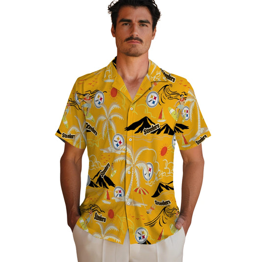 Pittsburgh Steelers Hawaiian Shirt - Palm Tree Island | Moonbestprint