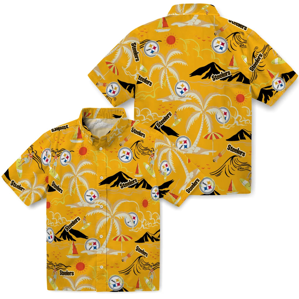 Pittsburgh Steelers Hawaiian Shirt - Palm Tree Island | Moonbestprint