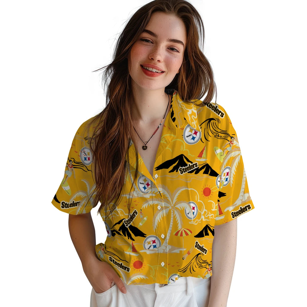 Pittsburgh Steelers Hawaiian Shirt - Palm Tree Island | Moonbestprint