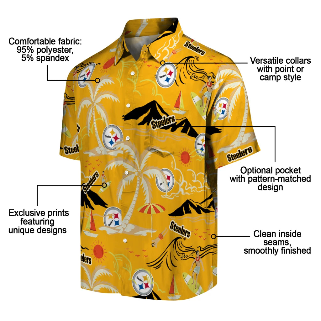 Pittsburgh Steelers Hawaiian Shirt - Palm Tree Island | Moonbestprint