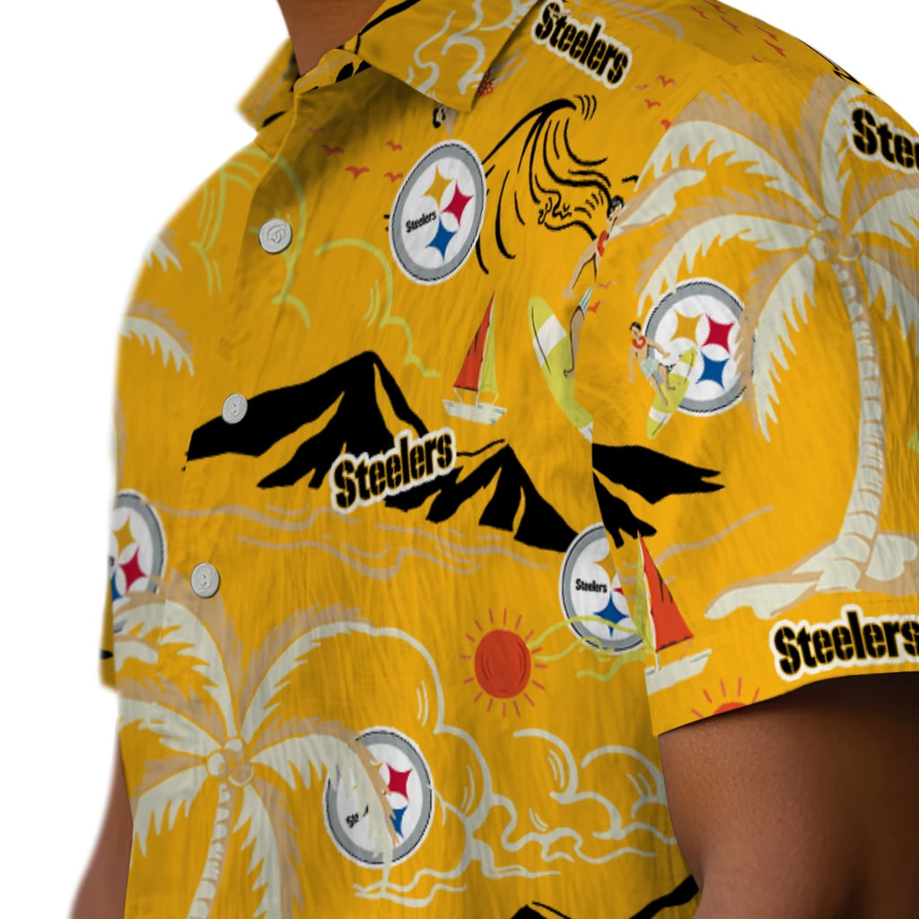 Pittsburgh Steelers Hawaiian Shirt - Palm Tree Island | Moonbestprint