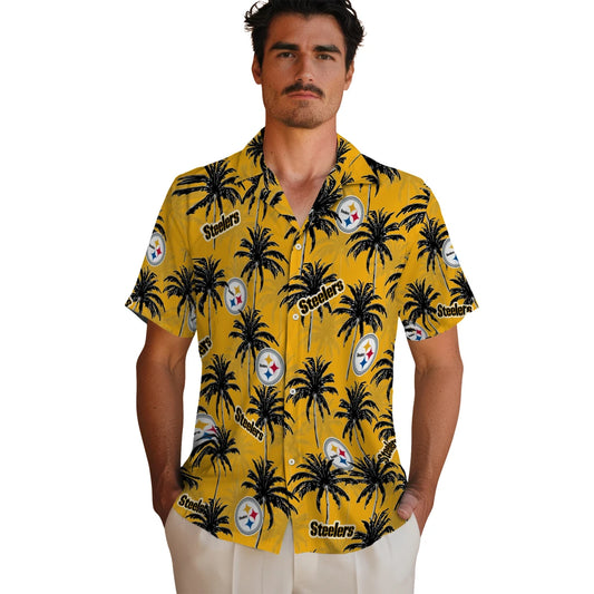 Pittsburgh Steelers Hawaiian Shirt - Palm Tree Motif | Moonbestprint