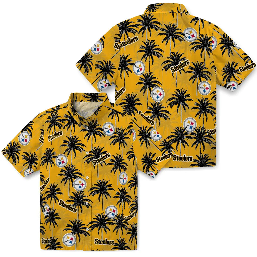 Pittsburgh Steelers Hawaiian Shirt - Palm Tree Motif | Moonbestprint