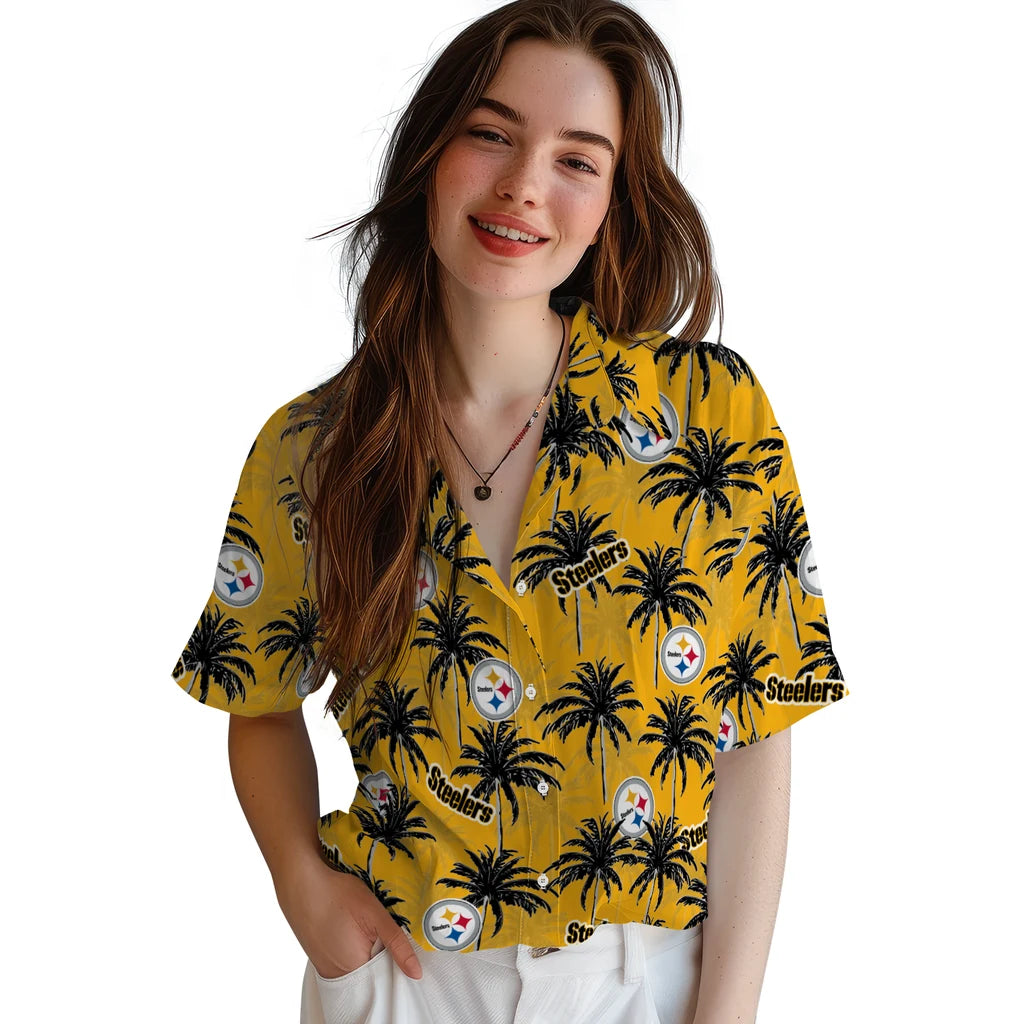 Pittsburgh Steelers Hawaiian Shirt - Palm Tree Motif | Moonbestprint