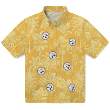 Pittsburgh Steelers Hawaiian Shirt - Vintage Palm Tree | Moonbestprint