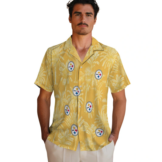 Pittsburgh Steelers Hawaiian Shirt - Vintage Palm Tree | Moonbestprint