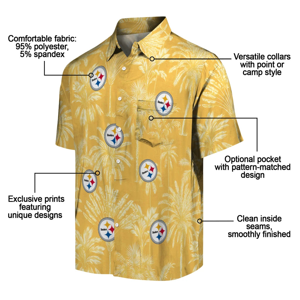 Pittsburgh Steelers Hawaiian Shirt - Vintage Palm Tree | Moonbestprint