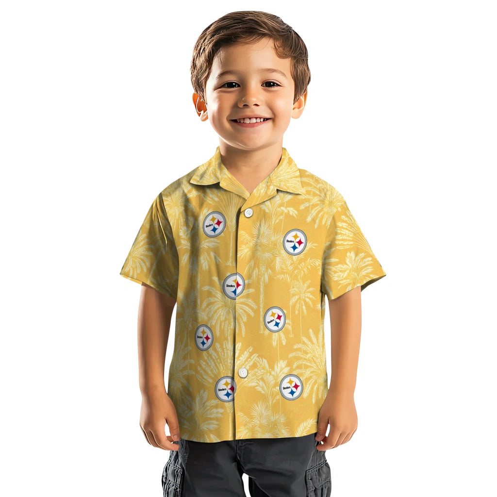 Pittsburgh Steelers Hawaiian Shirt - Vintage Palm Tree | Moonbestprint