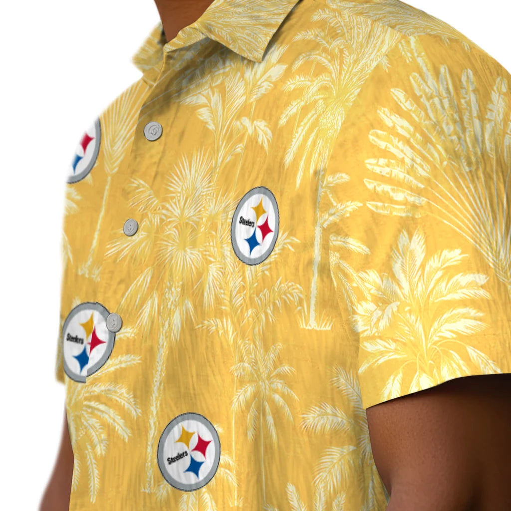 Pittsburgh Steelers Hawaiian Shirt - Vintage Palm Tree | Moonbestprint
