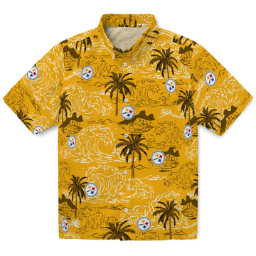 Pittsburgh Steelers Hawaiian Shirt - Wave Palm | Moonbestprint