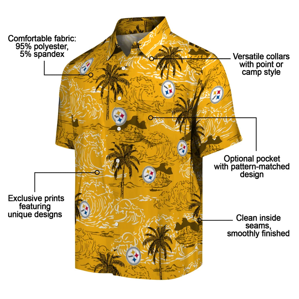 Pittsburgh Steelers Hawaiian Shirt - Wave Palm | Moonbestprint