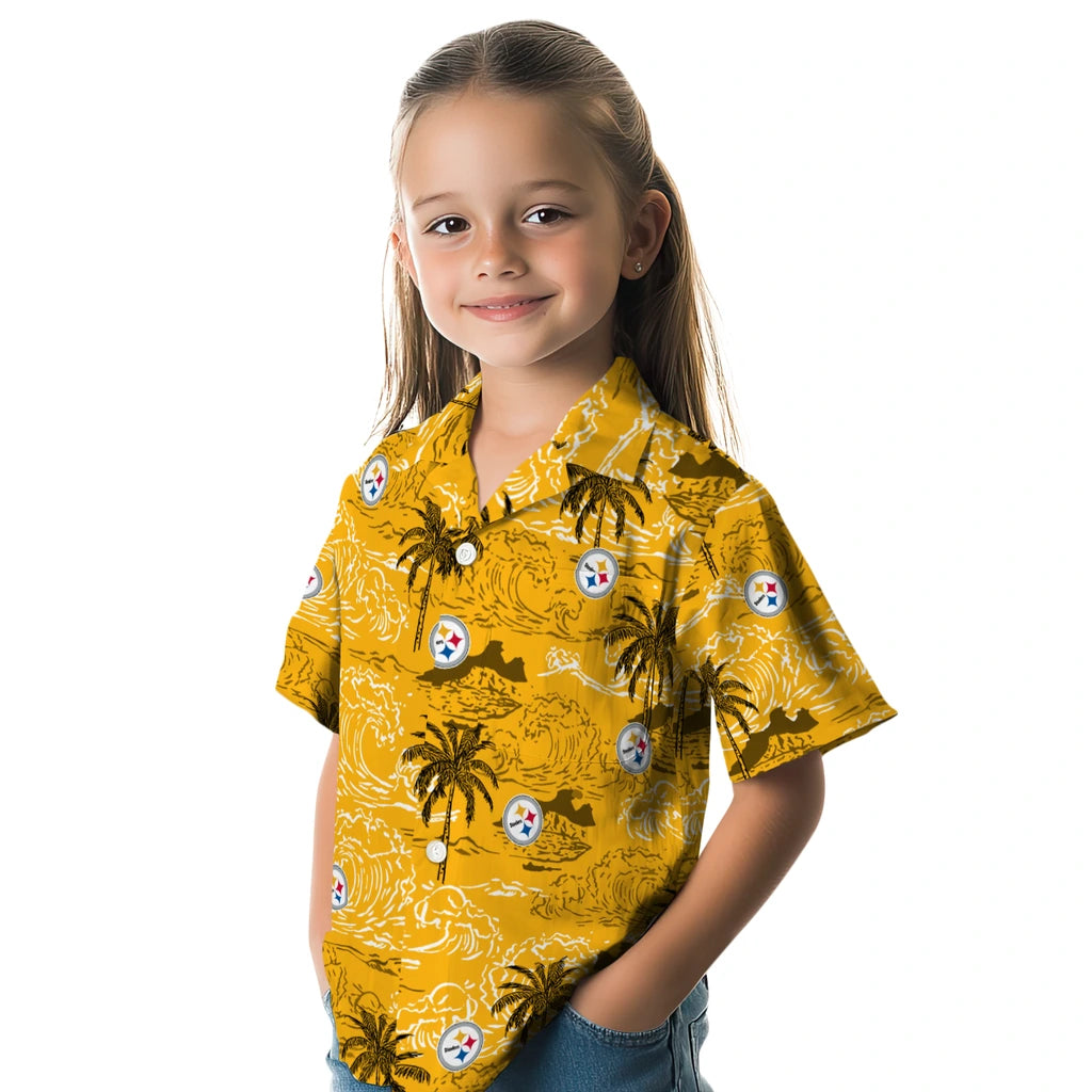Pittsburgh Steelers Hawaiian Shirt - Wave Palm | Moonbestprint