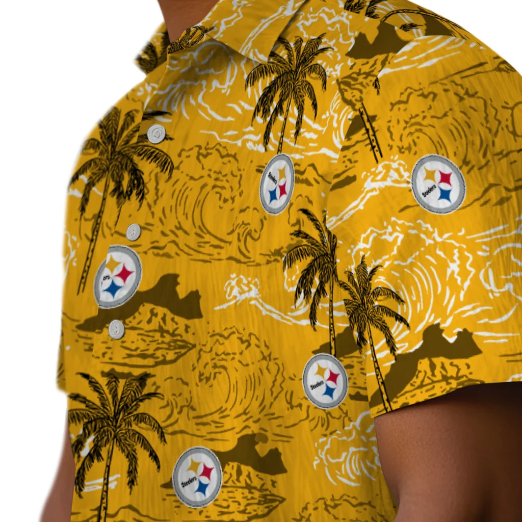 Pittsburgh Steelers Hawaiian Shirt - Wave Palm | Moonbestprint