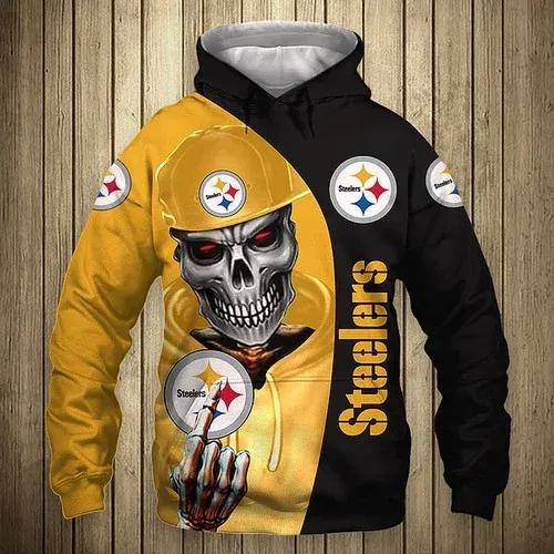 Pittsburgh Steelers Skeleton Hip Hop NFL 3D All Over Print Hoodie -Moonbestprint
