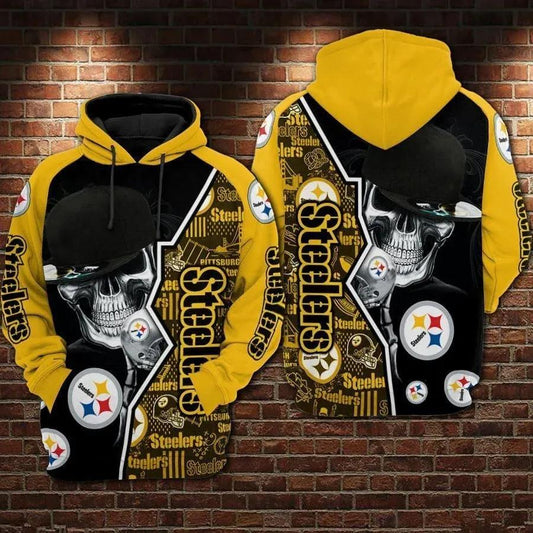 Pittsburgh Steelers Skull Hip Hop NFL 3D All Over Print Hoodie -Moonbestprint