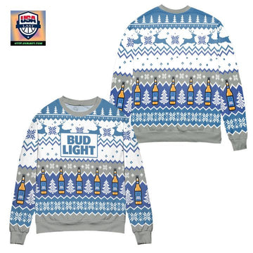 Pixel Bud Light Reindeer Snowflake Pattern Ugly Christmas Sweater ? Usalast