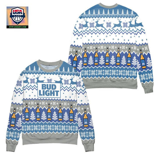 Pixel Bud Light Reindeer Snowflake Pattern Ugly Christmas Sweater ? Usalast