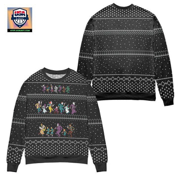 Pixel Horror Characters Snowy Night Ugly Christmas Sweater ? Black ? Usalast