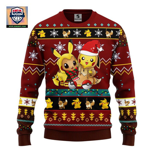 Pokemon Cute Noel Mc Ugly Christmas Sweater Brown Red 1 Amazing Gift Idea Thanksgiving Gift ? Usalast