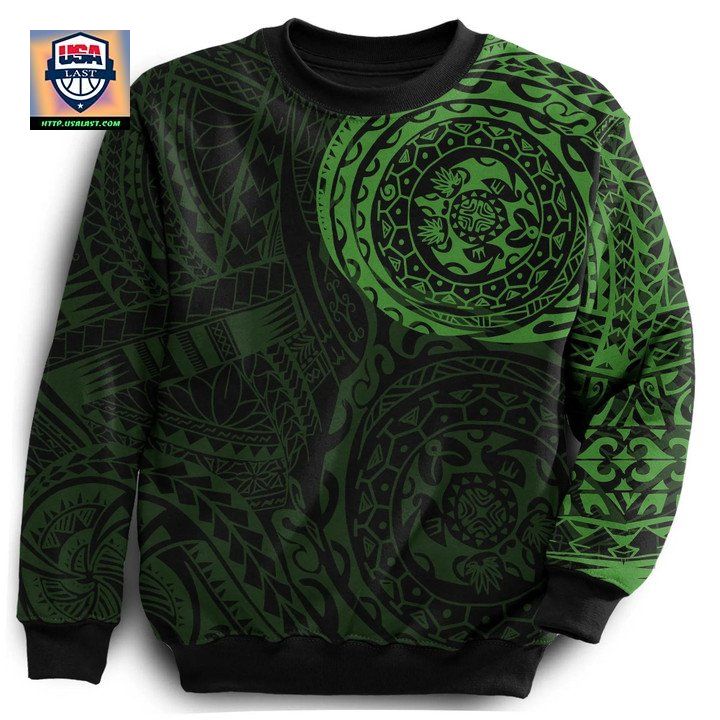 Polynesian Tattoo Style Sweater ? Green Knitted Long-Sleeved Sweater A7 ? Usalast