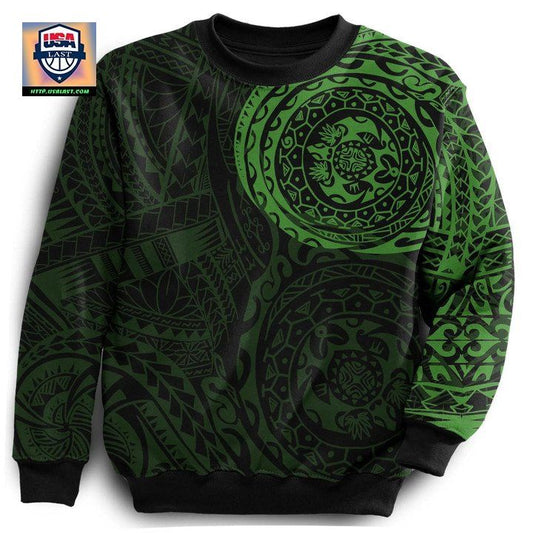 Polynesian Tattoo Style Sweater ? Green Knitted Long-Sleeved Sweater A7 ? Usalast