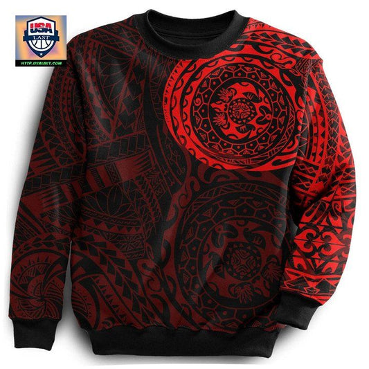 Polynesian Tattoo Style Sweater ? Red Knitted Long-Sleeved Sweater A7 ? Usalast