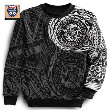 Polynesian Tattoo Style Sweater White Knitted Long-Sleeved Sweater A7 ? Usalast