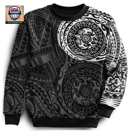 Polynesian Tattoo Style Sweater White Knitted Long-Sleeved Sweater A7 ? Usalast