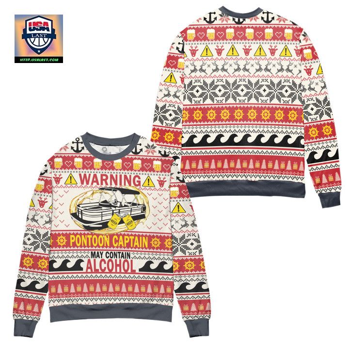Pontoon Captain May Contain Alcohol Christmas Pattern Ugly Christmas Sweater ? Usalast