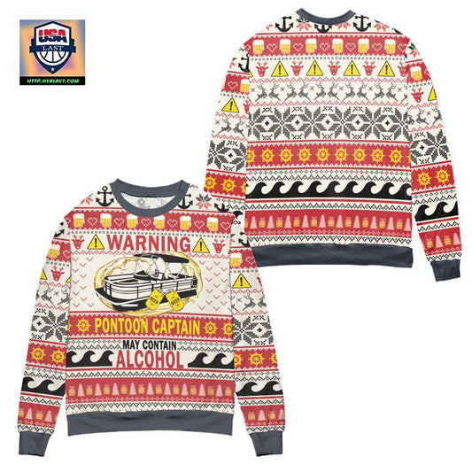 Pontoon Captain May Contain Alcohol Christmas Pattern Ugly Christmas Sweater ? Usalast