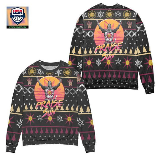 Praise The Sun Dark Souls Snowflake Pattern Ugly Christmas Sweater ? Black ? Usalast