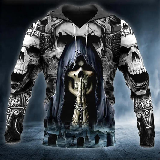 Praying For The Death Skull 3D All Over Print Hoodie -Moonbestprint