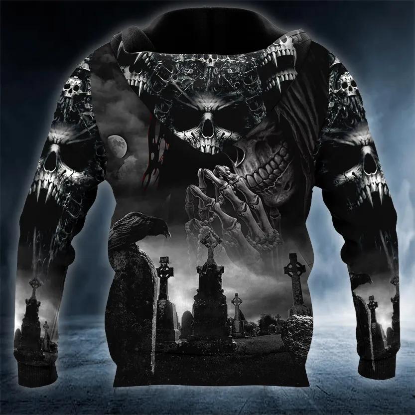 Praying Grim Reaper In Graveyard Skull 3D All Over Print Hoodie -Moonbestprint