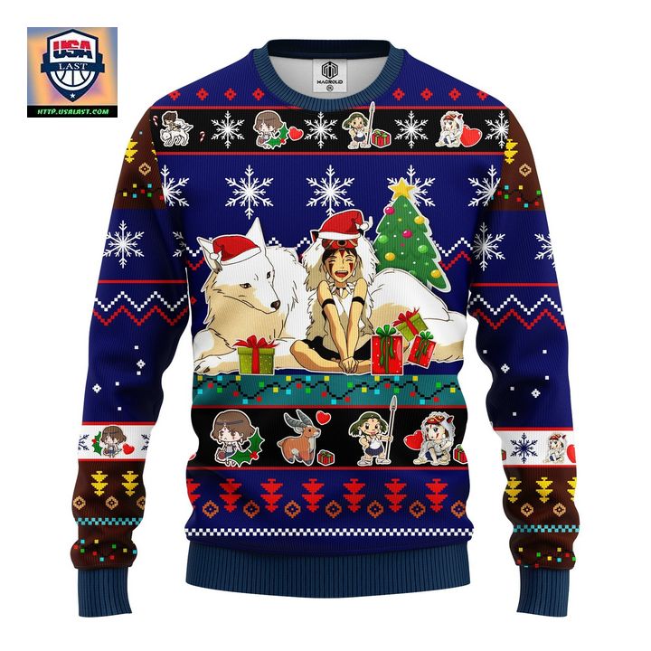 Princess Mononoke Ugly Christmas Sweater Blue 1 Amazing Gift Idea Thanksgiving Gift ? Usalast
