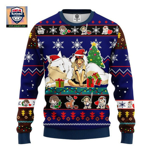 Princess Mononoke Ugly Christmas Sweater Blue 1 Amazing Gift Idea Thanksgiving Gift ? Usalast
