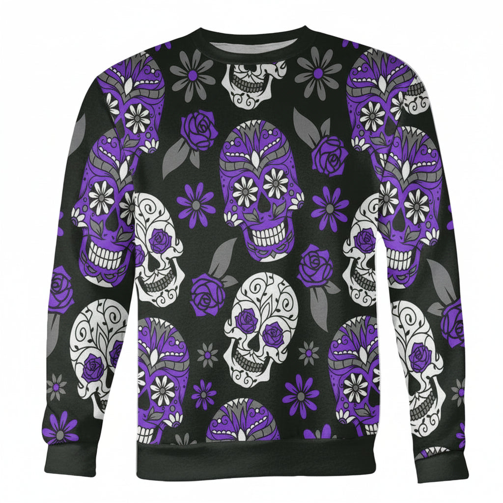 Purple And Dark Green Sugar Skull Sweater ? Usalast