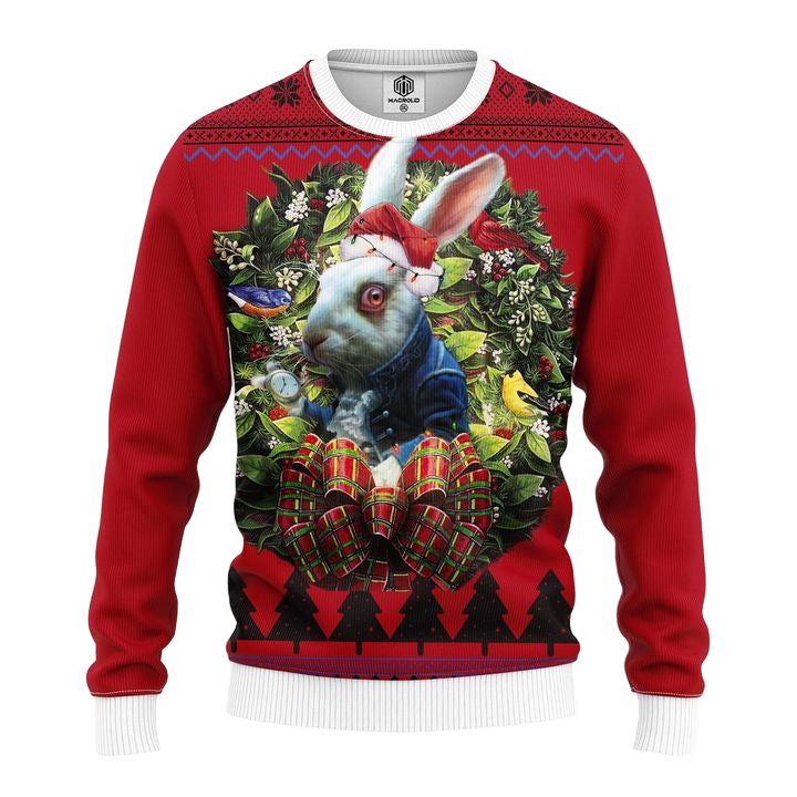 Rabbit Wearing Coat Alice In Wonderland Noel Mc Ugly Christmas Sweater Thanksgiving Gift ? Usalast