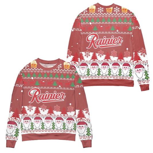 Rainier Beer Logo Santa Claus Pattern Ugly Christmas Sweater ? Usalast