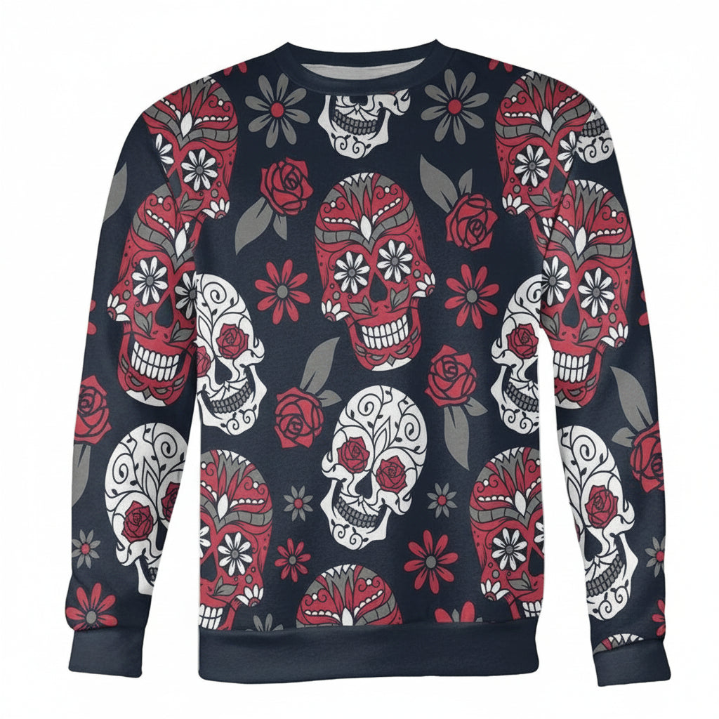 Red And Navy Sugar Skull Sweater ? Usalast