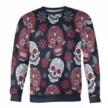 Red And Navy Sugar Skull Sweater ? Usalast