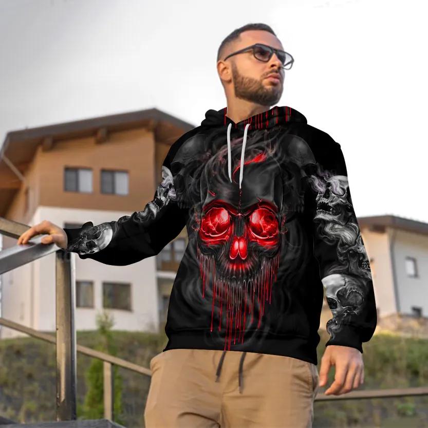 Red Gold Black Horrific Skull 3D All Over Print Hoodie -Moonbestprint