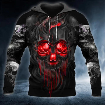 Red Gold Black Horrific Skull 3D All Over Print Hoodie -Moonbestprint